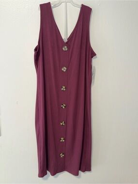 Sleeveless Button-Front Burgundy Dress